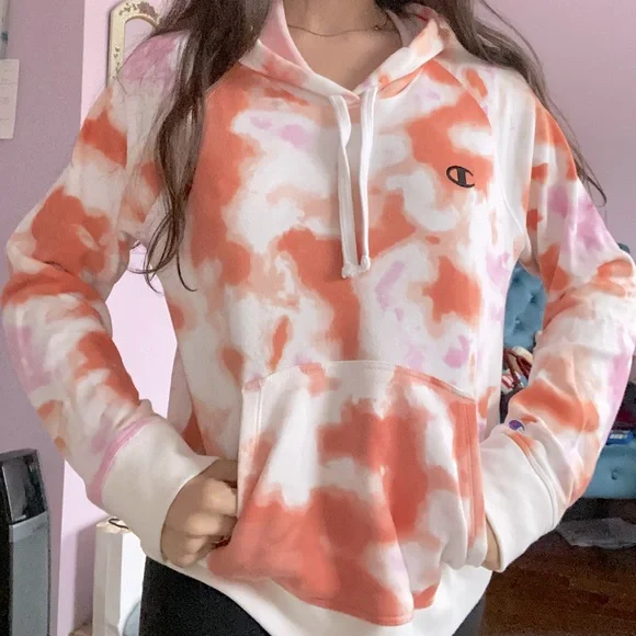 Champion Tops Nwot Champion Tie Dye Pink And Orange Hoodie